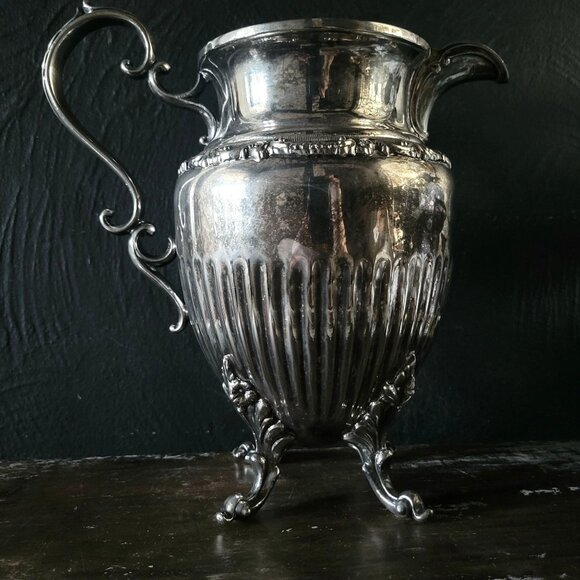 Heavy Antique Silverplate Pitcher Ornate with Decorative Feet - Picture 3 of 8